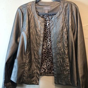 Chico’s faux leather pewter colored jacket